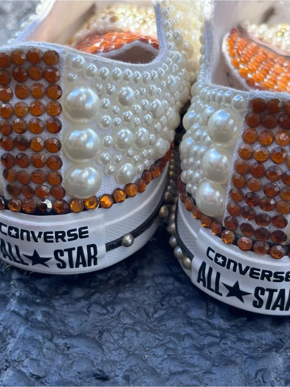 Converse Custom Pearl Rhinestone Glam Sneakers